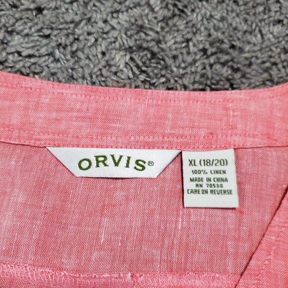 Orvis Women's Linen Red Lightweight Flowy Button Front V neck Shirt - XL - Picture 3 of 7